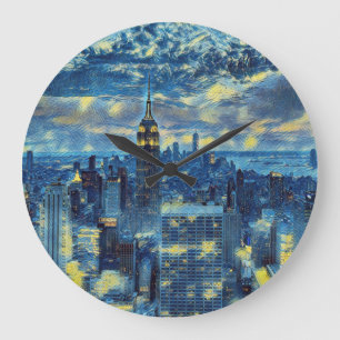 New York City Skyline Van Gogh Sterrennacht Art Grote Klok
