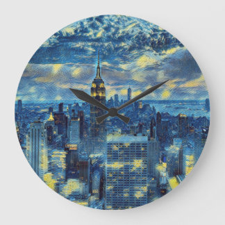 New York City Skyline Van Gogh Sterrennacht Art Grote Klok