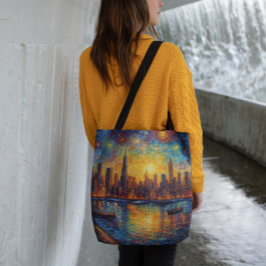 New York City Skyline van Gogh stijl Crossbody Tas