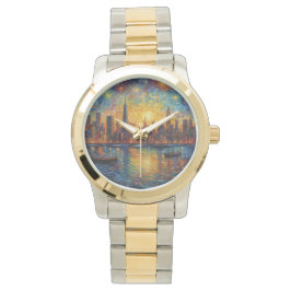 New York City Skyline van Gogh stijl Horloge