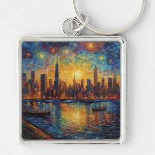 New York City Skyline van Gogh stijl Sleutelhanger