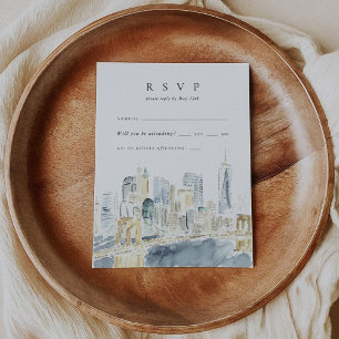 New York City Skyline Waterverf bruiloft RSVP Kaar Kaartje