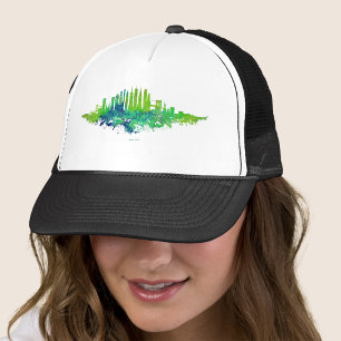 New York City Skyline Waterverf in blauw en limoen Trucker Pet