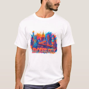 New York City Skyline Waterverf Travel Art T-shirt
