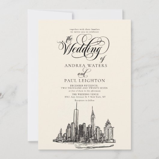 New York City Skyline Wedding Kaart (Voorkant)
