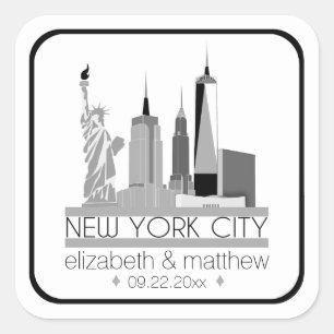 New York City Skyline Wedding Vierkante Sticker