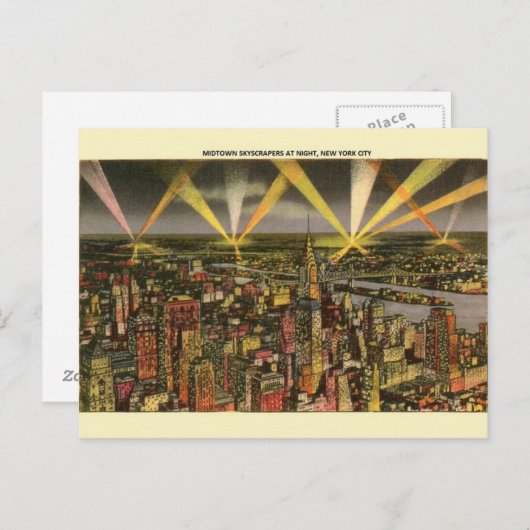  New York City Skyscrapers Night Post Card Briefkaart (Voorkant / Achterkant)