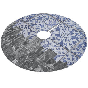New York City Skyscrapers ontmoeten Portugese Tile Fleece Kerstboom Rok