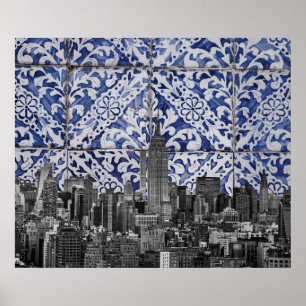New York City Skyscrapers ontmoeten Portugese Tile Poster