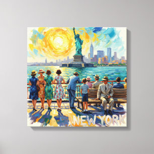 New York City Standbeeld Liberty Vintage Uitgerekt Canvas Afdruk
