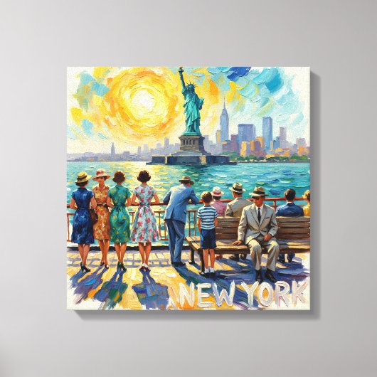 New York City Standbeeld Liberty Vintage Uitgerekt Canvas Afdruk (Voorkant)