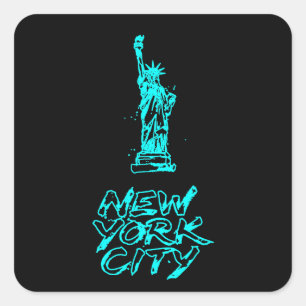 New York City Standbeeld van de Vrijheid Neon Cyaa Vierkante Sticker
