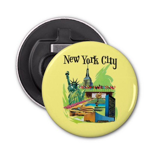  New york City standbeeld van vrijheid Reiskunst Button Flesopener (Voorkant)