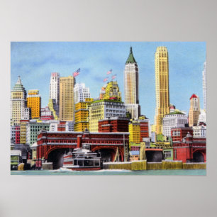 New York City Staten Island Ferry en Skyline Poster
