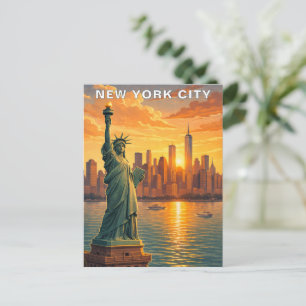 New York City Statue of Liberty Oude Stadssilhouet Briefkaart