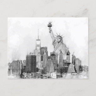 New York City Statue of Liberty Sketch Feestdagenkaart