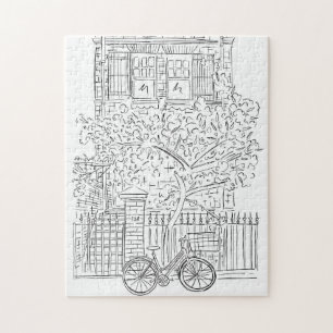 New York City Stoop Black en White Jigzaag Puzzle Legpuzzel