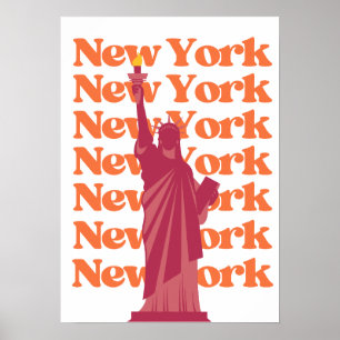 New York City Travel Oranje Pink NYC Poster