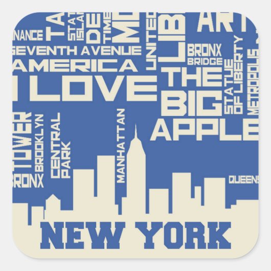 New York City Typografie Poster Vierkante Sticker (Voorkant)