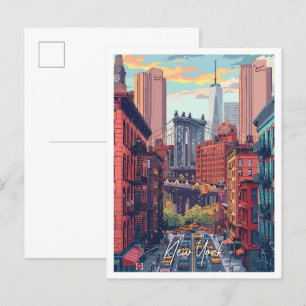 New York City USA Kunst Vintage Reizen Illustratie Briefkaart