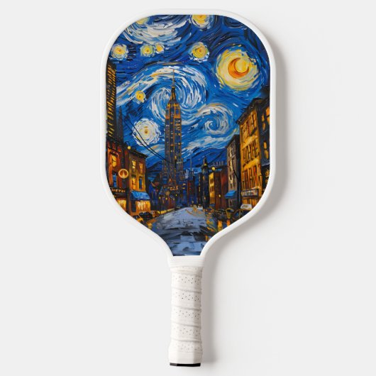 New York City Van Gogh Stijl Kunstontwerp Pickleball Paddle (Achterkant)