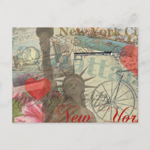 New York City Vintage Liberty Skyline Symboolkunst Briefkaart