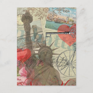 New York City Vintage Liberty Skyline Symboolkunst Briefkaart