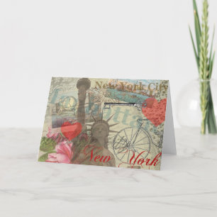 New York City Vintage Liberty Skyline Symboolkunst Kaart