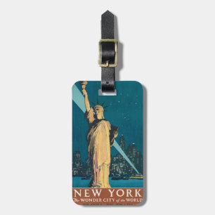 New York City Vintage Travel Liberty Skyline Bagagelabel