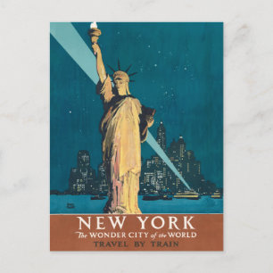 New York City Vintage Travel Liberty Skyline Briefkaart