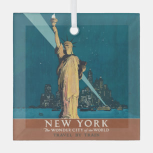 New York City Vintage Travel Liberty Skyline Glas Ornament