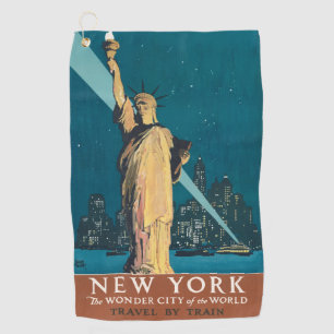 New York City Vintage Travel Liberty Skyline Golfhanddoek