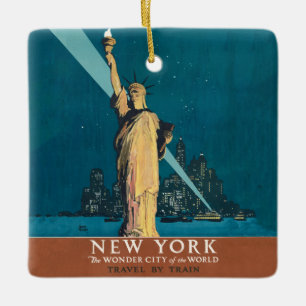 New York City Vintage Travel Liberty Skyline Keramisch Ornament