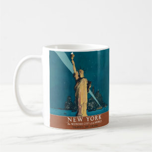 New York City Vintage Travel Liberty Skyline Koffiemok
