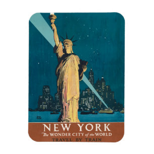 New York City Vintage Travel Liberty Skyline Magneet