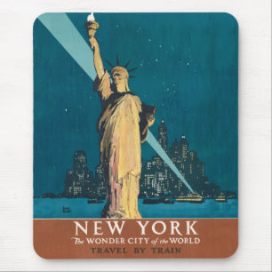 New York City Vintage Travel Liberty Skyline Muismat