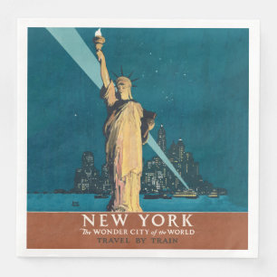 New York City Vintage Travel Liberty Skyline Servet