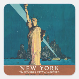 New York City Vintage Travel Liberty Skyline Vierkante Sticker