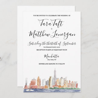 New York City Watercolor Wedding Invitation