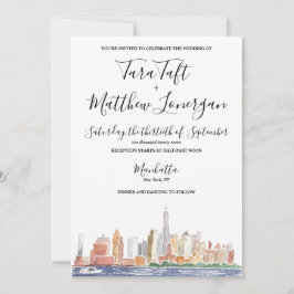 New York City Watercolor Wedding Invitation Kaart