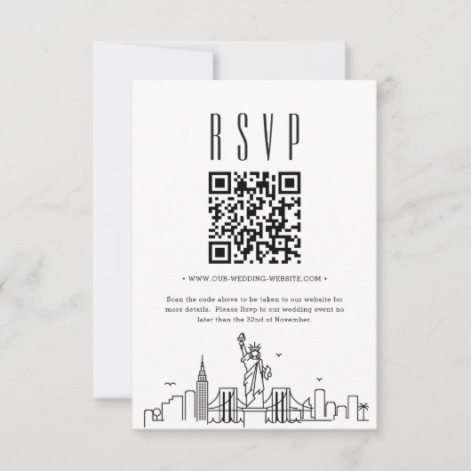 New York City Wedding QR-code RSVP Kaart (Voorkant)