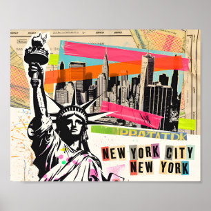 New York Cityscape Reis Magazine Pop Art Collage Poster