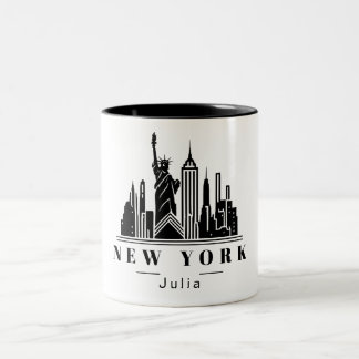 New York Cityscape Zwart Monochroom Logo Tweekleurige Koffiemok