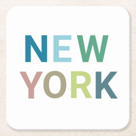 New York Colorful Text Vierkante Kartonnen Onderzetter