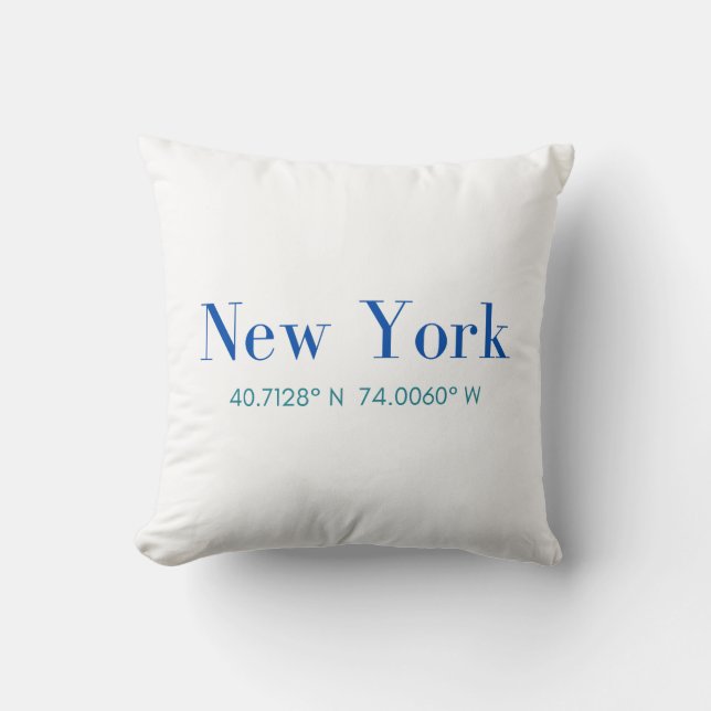 New York Cotton Pillow met GPS Coordinates Kussen (Voorkant)
