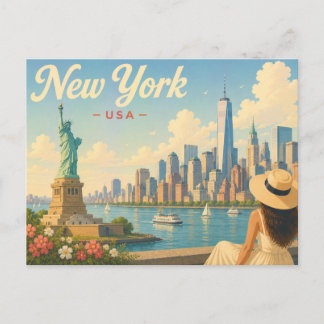 New York - De dame met de hoed Reisansichtkaart  Briefkaart