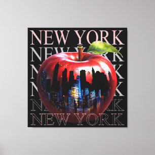 New York de grote appel fruit silhouet stad Canvas Afdruk