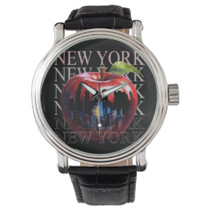 New York De Grote Appel Fruit Silhouet Stad Horloge