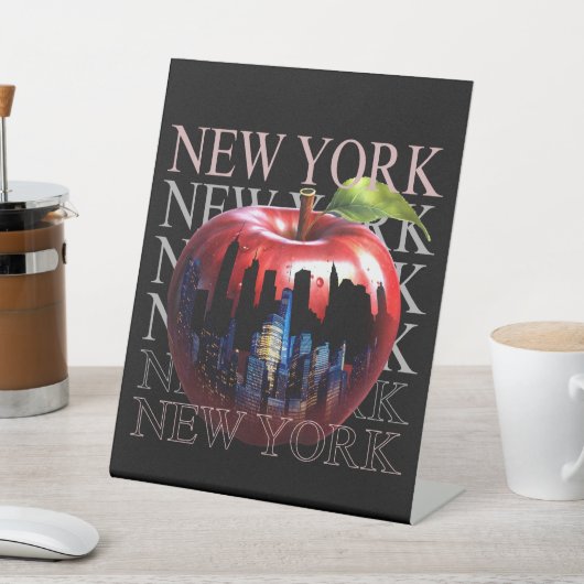 New York De Grote Appel Fruit Silhouet Stad Reclamebord Met Voetstuk (Insitu)
