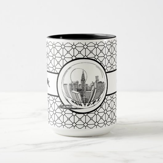 New York Elégant Motif Black Ringer 15oz Mug (Centre)